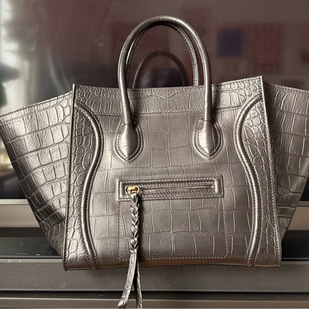 Celine Phantom Luggage Crocodile-Embossed Tote